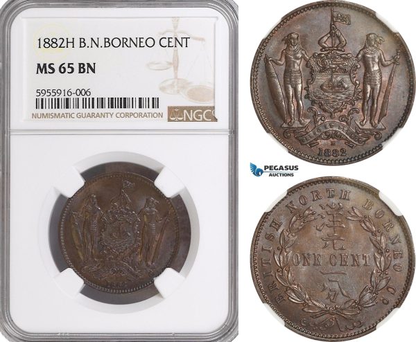 AG782, British North Borneo, 1 Cent 1882-H, Heaton, NGC MS65BN