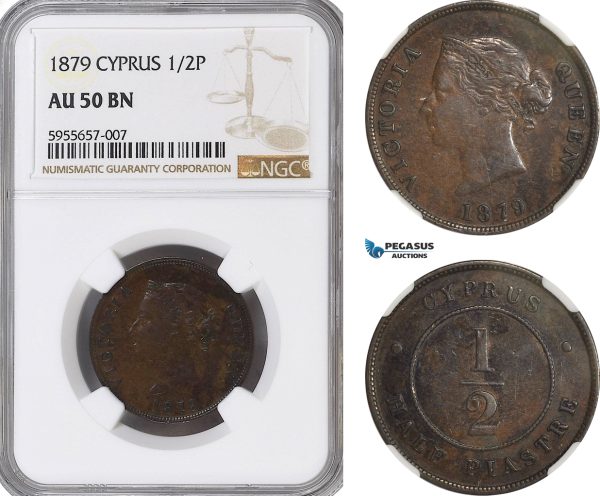 AG787, Cyprus, Victoria, 1/2 Piastre 1879, London, NGC AU50BN