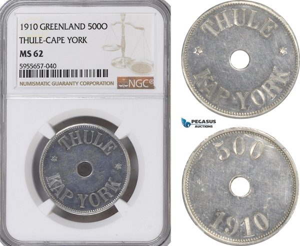 AG794, Greenland, Thule-Kap York, 500 Øre 1910, NGC MS62