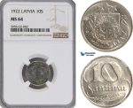 AG797, Latvia, 10 Santimi 1922, NGC MS64