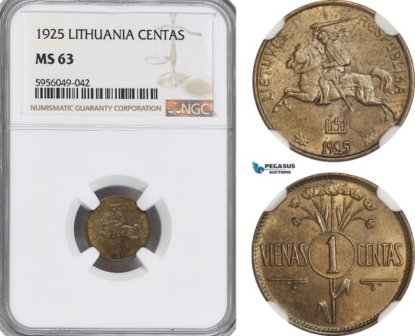 AG798, Lithuania, 1 Centas 1925, NGC MS63