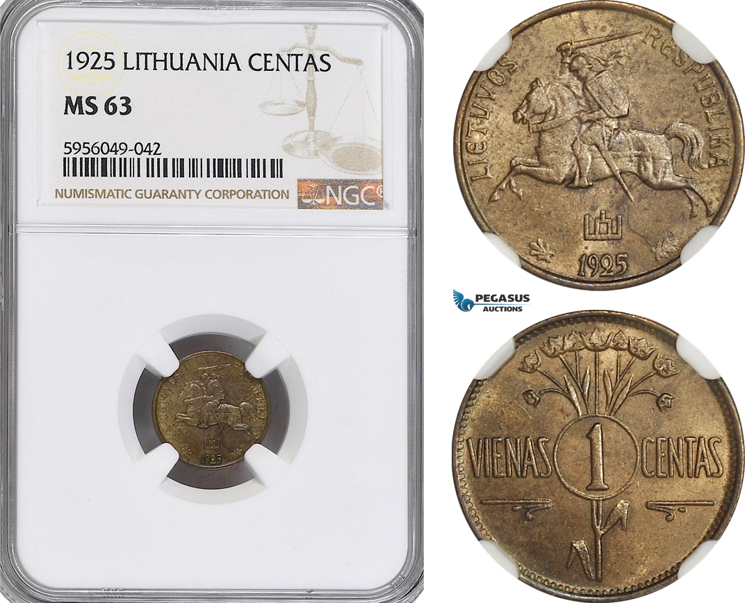 AG798, Lithuania, 1 Centas 1925, NGC MS63
