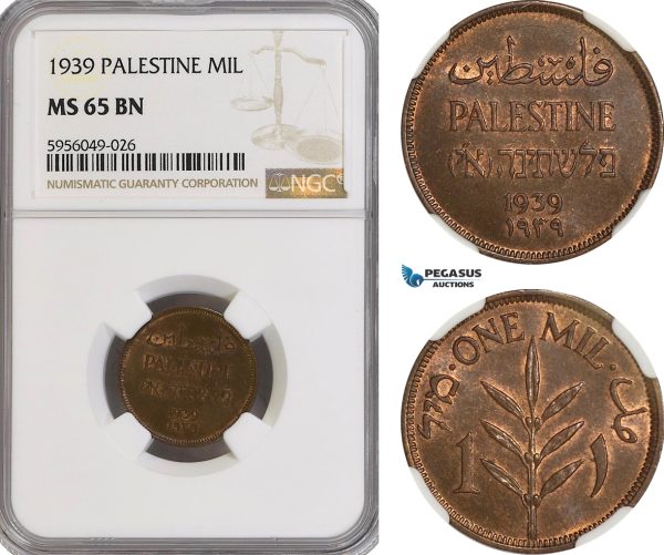 AG820, Palestine, 1 Mil 1939, London, NGC MS65BN