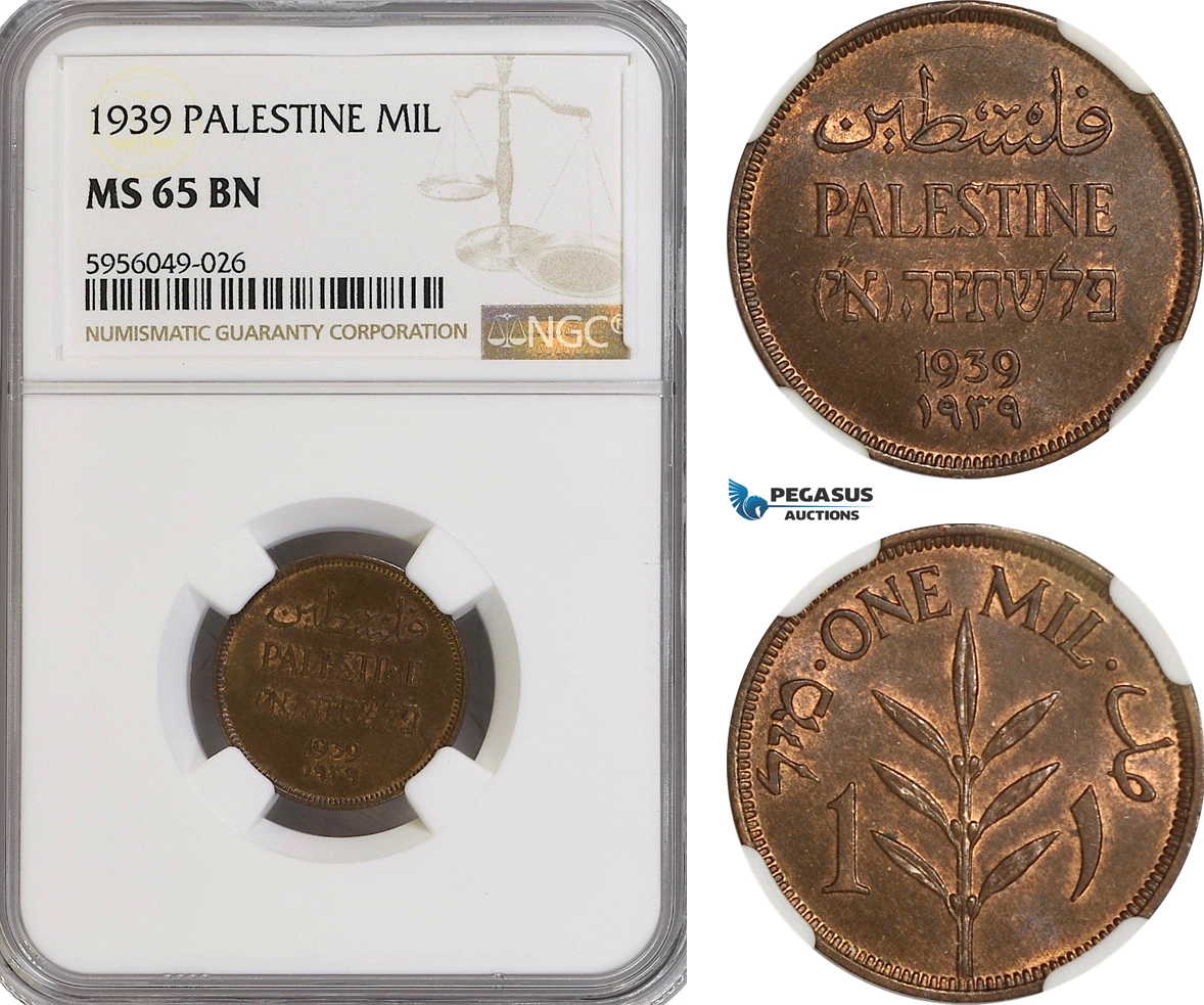 AG820, Palestine, 1 Mil 1939, London, NGC MS65BN