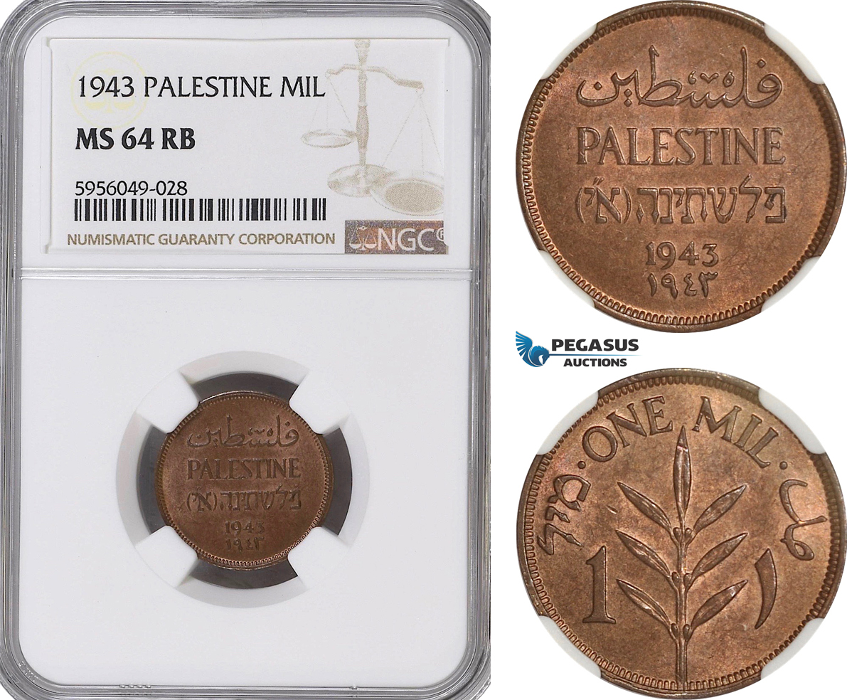 AG821, Palestine, 1 Mil 1943, London, NGC MS64RB
