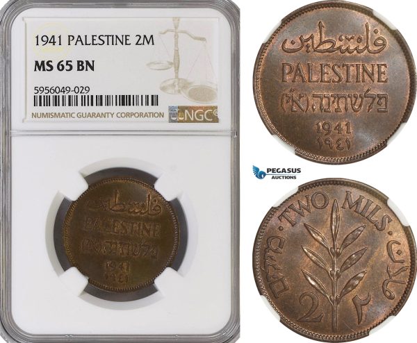AG822, Palestine, 2 Mils 1941, London, NGC MS65BN