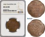 AG824, Palestine, 2 Mils 1942, London, NGC MS64BN