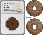 AG826, Palestine, 10 Mils 1942, Bronze, London, NGC MS65BN