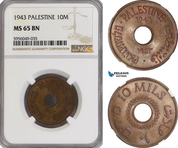AG829, Palestine, 10 Mils 1943, London, NGC MS65BN