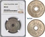 AG830, Palestine, 20 Mils 1934, London, NGC MS62, Rare!
