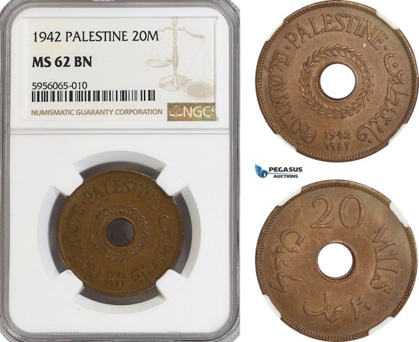 AG831, Palestine, 20 Mils 1942, London, NGC MS62BN