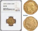 AG844, Serbia, Milan Obrenovic IV, 20 Dinara 1879-A, Paris, Gold, NGC AU58