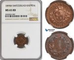 AG856, Switzerland, Rappen 1895-B, Bern, NGC MS65RB, Top Pop!