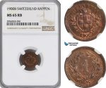 AG857, Switzerland, Rappen 1900-B, Bern, NGC MS65RB, Pop 1/0