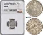 AG858, Switzerland, 1/2 Franc 1905-B, Bern, Silver, NGC MS61