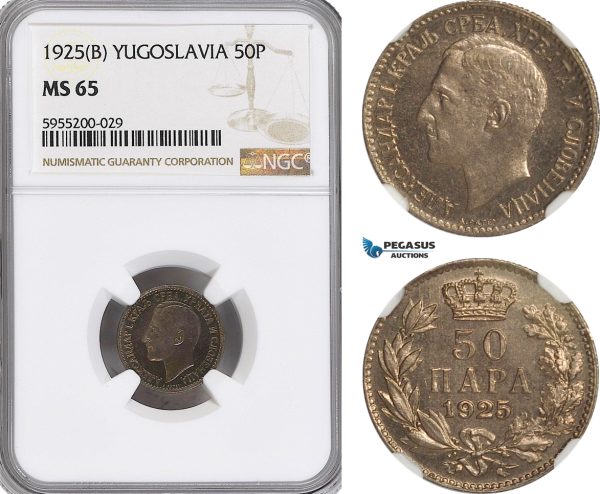 AG861, Yugoslavia, Alexander I, 50 Para 1925 (B), NGC MS65
