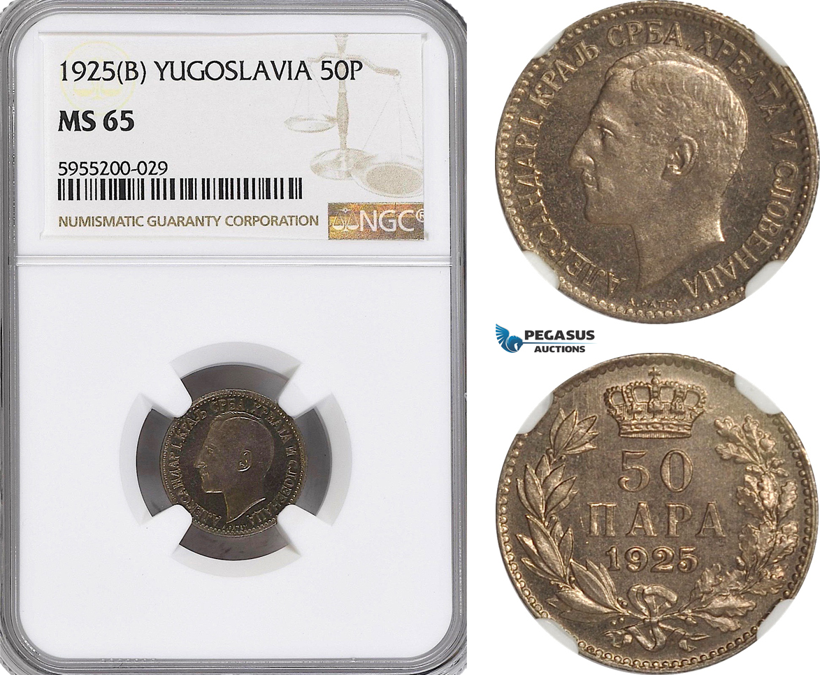 AG861, Yugoslavia, Alexander I, 50 Para 1925 (B), NGC MS65