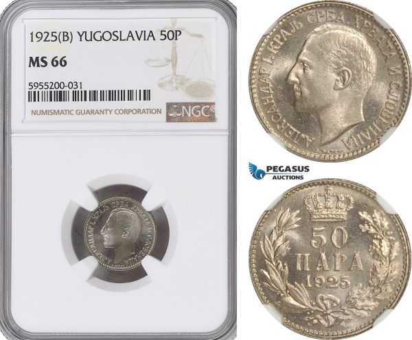 AG863, Yugoslavia, Alexander I, 50 Para 1925 (B), NGC MS66