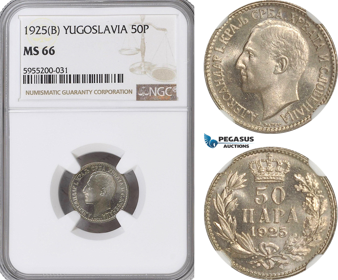 AG863, Yugoslavia, Alexander I, 50 Para 1925 (B), NGC MS66