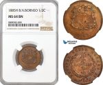 AG941, British North Borneo, 1/2 Cent 1885 H, Heaton Mint, KM# 1, NGC MS64BN
