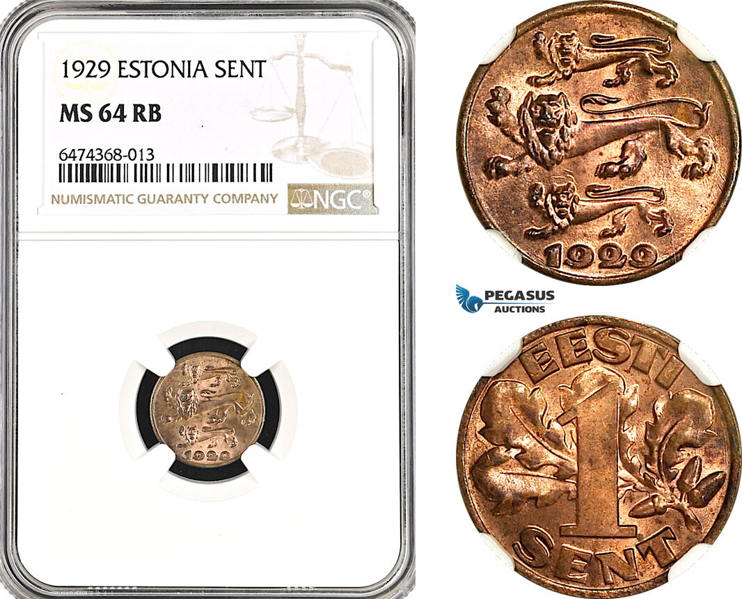 AG957, Estonia, 1 Sent 1929, KM# 10, NGC MS64RB