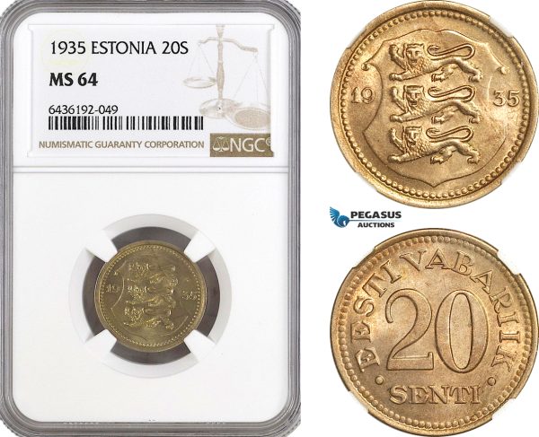 AG958, Estonia, 20 Senti 1935, KM# 17, NGC MS64