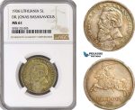 AG975, Lithuania, 5 Litai 1936, Jonas Basanavicius, Silver, KM# 82, NGC MS61
