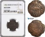 AG977, Malta, Emmanuel de Rohan, 10 Grani 1786, KM# 300, NGC AU53BN, Pop 1/0