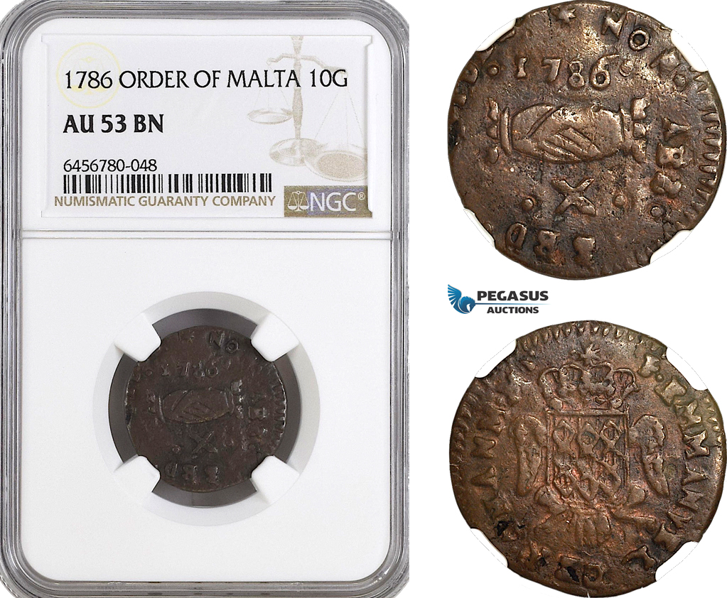 AG977, Malta, Emmanuel de Rohan, 10 Grani 1786, KM# 300, NGC AU53BN, Pop 1/0