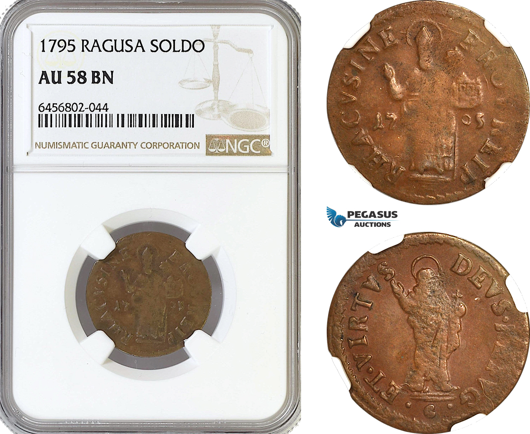 AG987, Ragusa, 1 Soldo 1795, KM# 6, NGC AU58BN