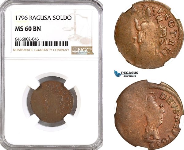 AG989, Ragusa, 1 Soldo 1796, KM# 6, NGC MS60BN, Pop 1/0