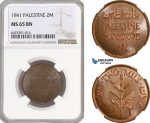 AH101, Palestine, 2 Mils 1941, London Mint, NGC MS65BN