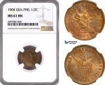 AH105, Philippines (US Administration) 1/2 Centavo 1904, Philadelphia Mint, NGC MS61BN