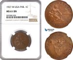 AH106, Philippines (US Administration) 1 Centavo 1927 M, Manila Mint, NGC MS61BN
