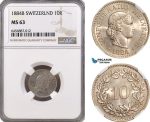 AH153, Switzerland, 10 Rappen 1884 B, Bern Mint, NGC MS63