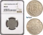 AH165, Yugoslavia, Peter I, 25 Para 1920, Vienna Mint, NGC MS63