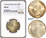 AH171, Yugoslavia, Peter II, 20 Dinara 1938, Belgrade Mint, Silver, NGC MS64