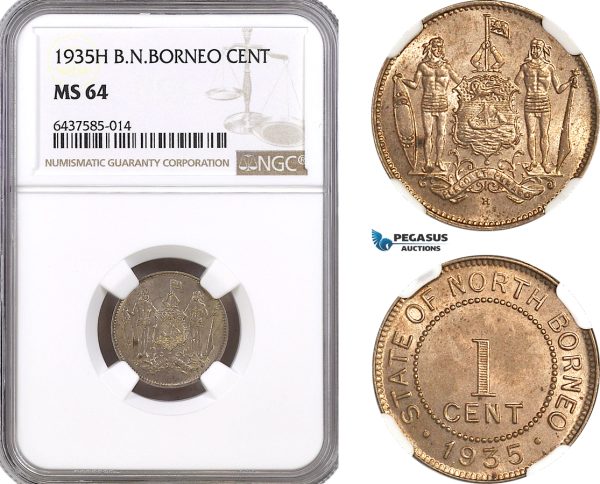 AH179, British North Borneo, 1 Cent 1935 H, Heaton Mint, NGC MS64