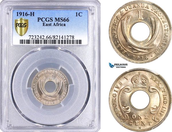 AH181, British East Africa, George V, 1 Cent 1916 H, Heaton Mint, PCGS MS66