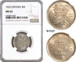 AH182, Estonia, 5 Marka 1922, NGC MS62