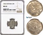 AH183, Estonia, 3 Marka 1922, NGC MS62