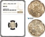 AH185, Finland, Nicholas II. of Russia, 25 Penniä 1897 L, Helsinki Mint, NGC MS63