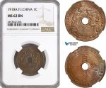 AH219, French Indo-China, 1 Centime 1918 A, Paris Mint, NGC MS62BN