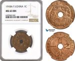 AH220, French Indo-China, 1 Centime 1918 A, Paris Mint, NGC MS63BN