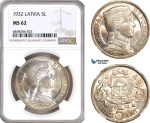 AH233, Latvia, 5 Lati 1932, Silver, NGC MS62