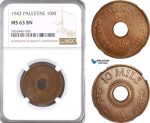 AH243, Palestine, 10 Mils 1943, London Mint, NGC MS63BN