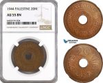 AH244, Palestine, 20 Mils 1944, London Mint, NGC AU55BN