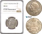 AH27, Yugoslavia, Alexander I, 2 Dinara 1925 P, Poissy Mint, NGC MS64
