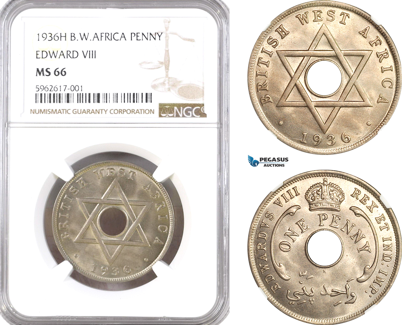 AH275, British West Africa, Edward VIII, 1 Penny 1936 H, Heaton Mint, NGC MS66