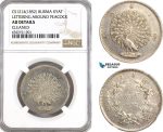 AH277, Burma, Kyat CS1214 (1852) Silver, Lettering Around Peacock, NGC AU Det.